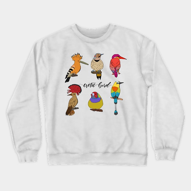 Exotic Bird Hand Drawn Crewneck Sweatshirt by Mako Design 